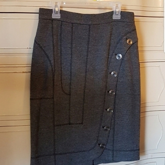 Derek Lam Dresses & Skirts - RARE Derek Lam Cashmere Wool Italian Gray Skirt Luxury Button Detail Spring Fall